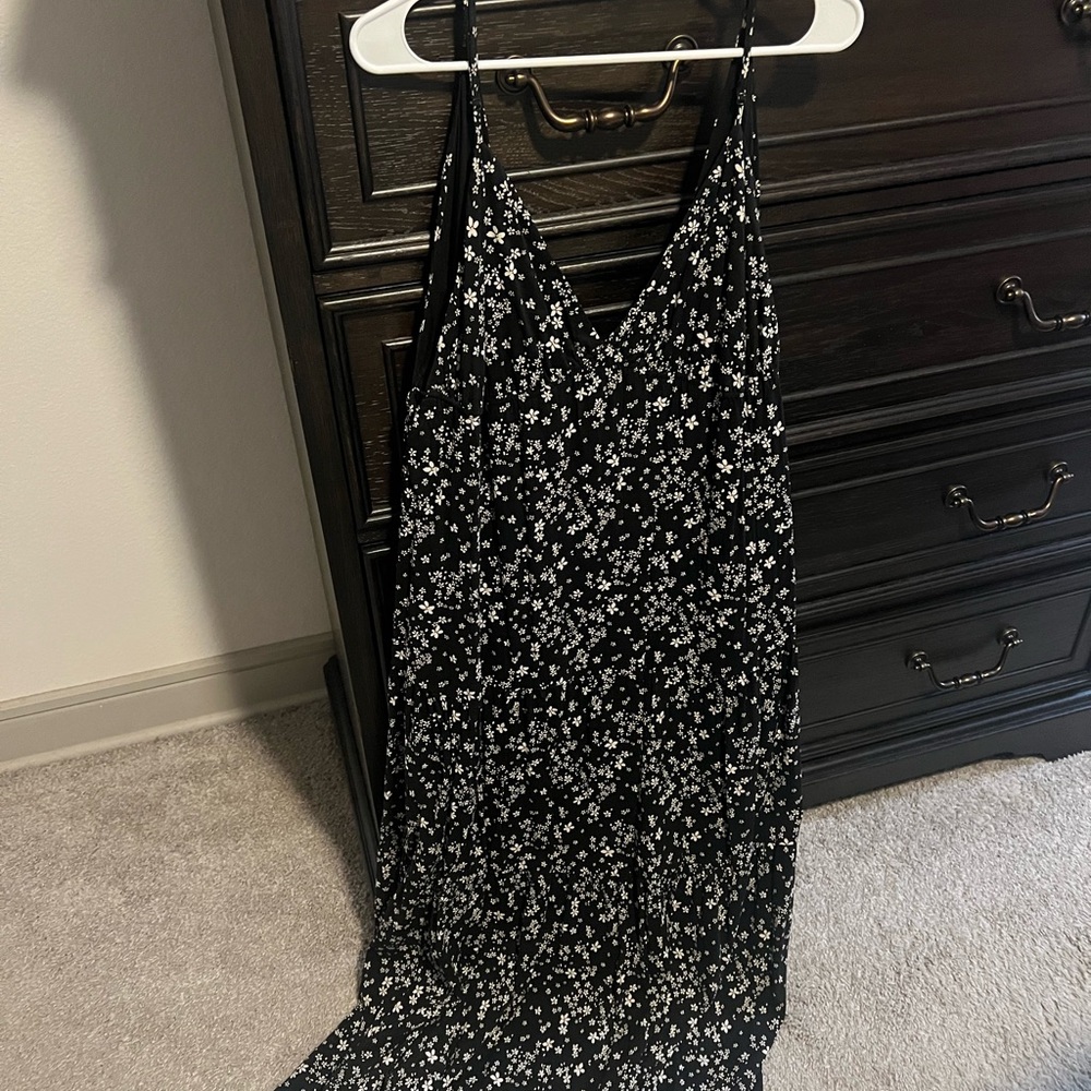 H&M Black Maxi Dress with White Floral Print